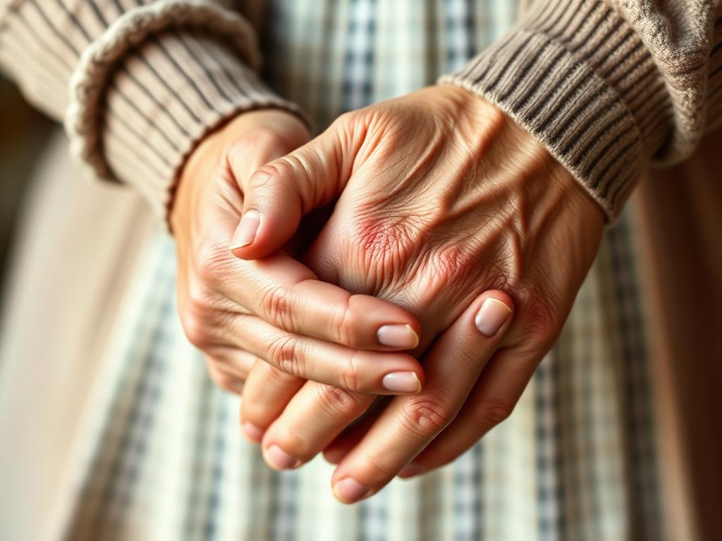 A caregiver gently holding the hand of an elderly loved one